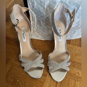 Nina Haiden Embellished Ankle Strap Sandal (Silver)